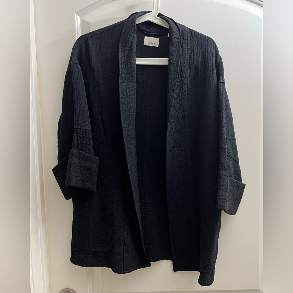 ARITZIA WILFRED TEXTURED GAUZE CARDIGAN BLAZER JACKET SIZE SMALL OVERSIZED BLACK